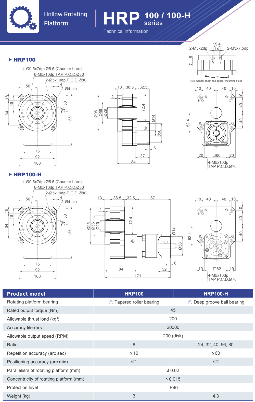 Hollow rotating platform|HRP100(H) series|Dimension Hollow rotating platform|HRP100(H) series|Dimension
