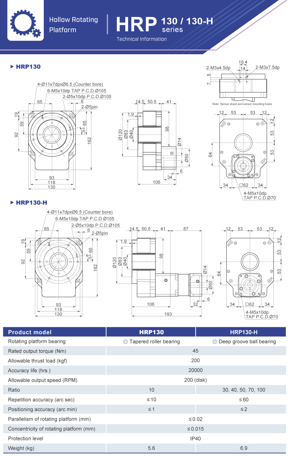 Hollow rotating platform|HRP130(H) series|Dimension Hollow rotating platform|HRP130(H) series|Dimension