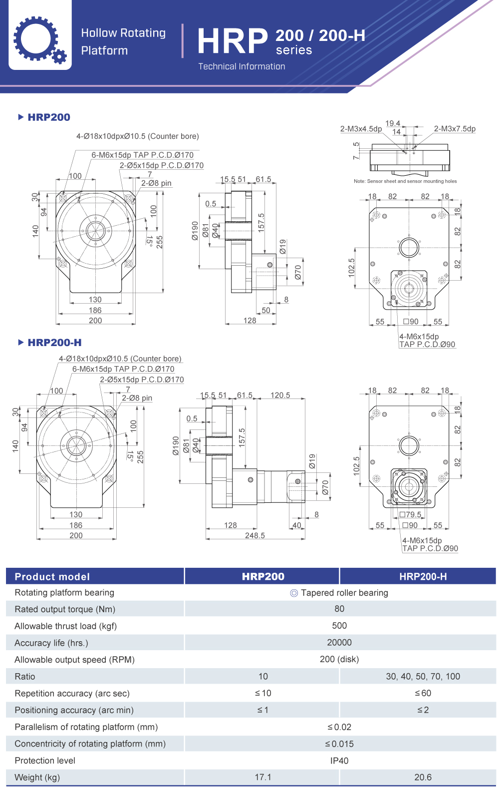 Hollow rotating platform|HRP200(H) series|Dimension Hollow rotating platform|HRP200(H) series|Dimension