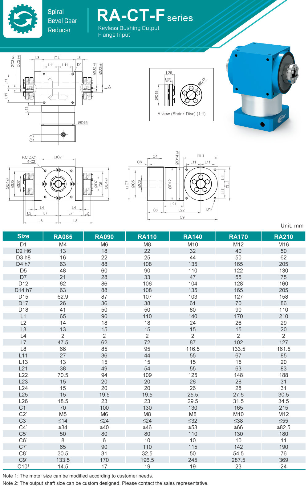 Spiral Bevel Gearbox|RA-CT-F series|Dimension Spiral Bevel Gearbox|RA-CT-F series|Dimension