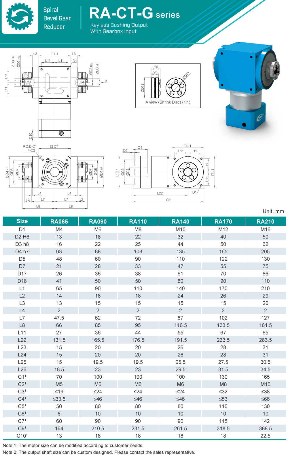 Spiral Bevel Gearbox|RA-CT-G series|Dimension Spiral Bevel Gearbox|RA-CT-G series|Dimension