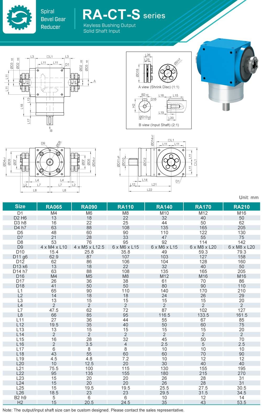 Spiral Bevel Gearbox｜RA-CT-S series｜Dimension