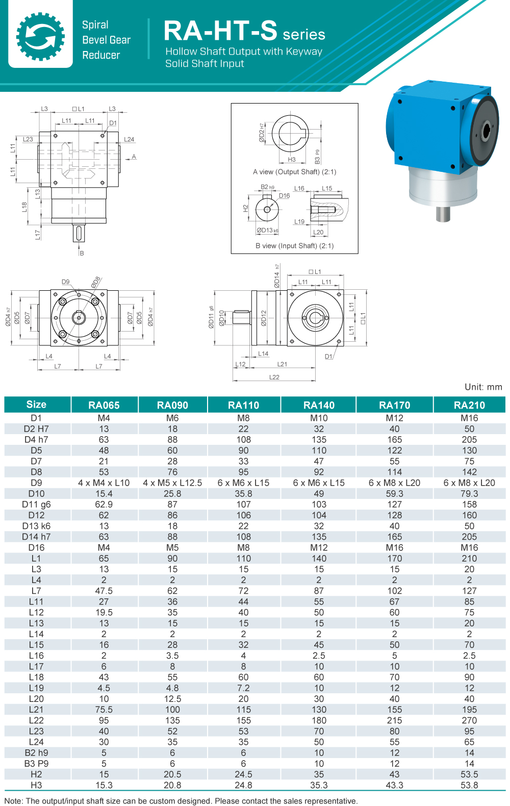 Spiral Bevel Gearbox|RA-HT-S series|Dimension Spiral Bevel Gearbox|RA-HT-S series|Dimension