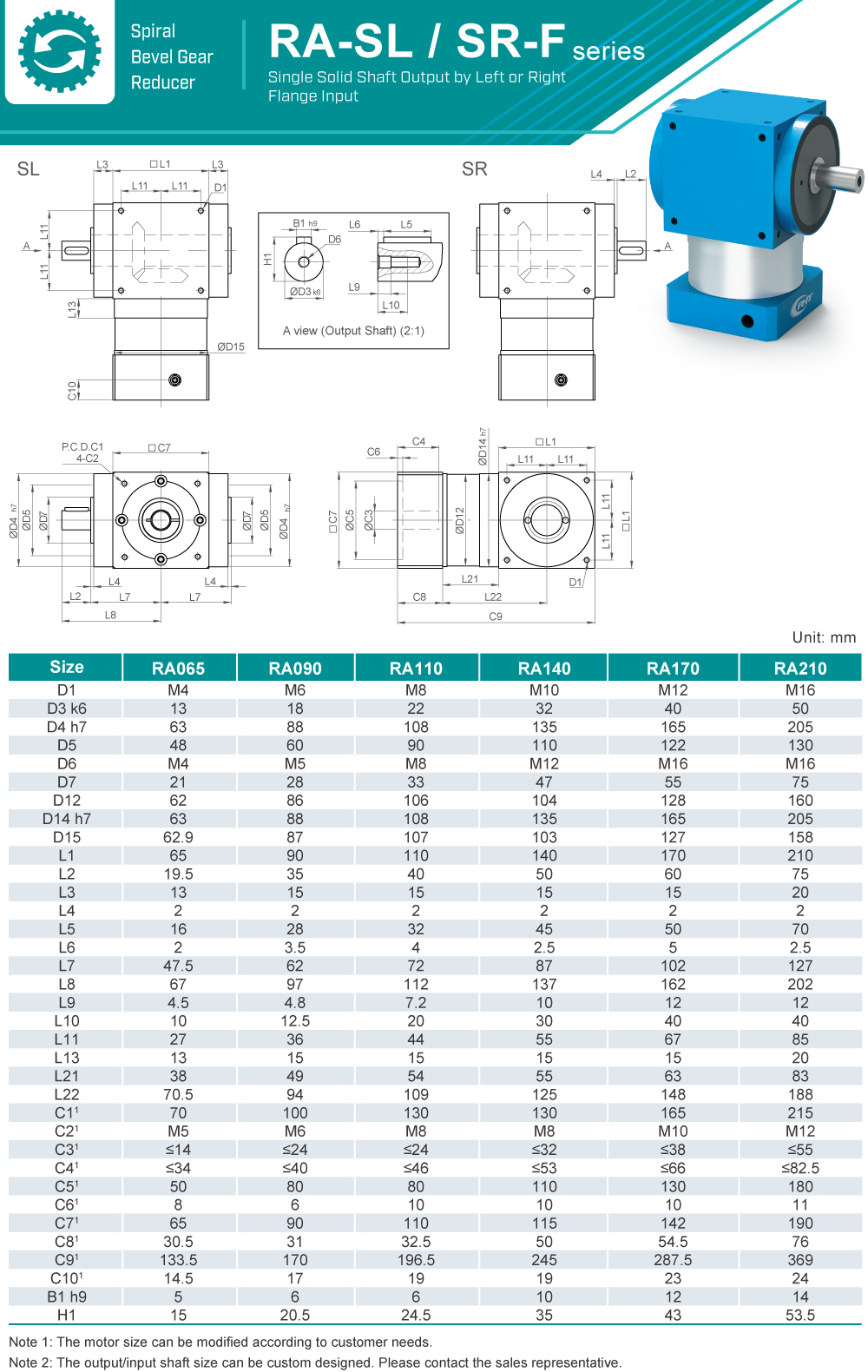 Spiral Bevel Gearbox|RA-SR / SL-F series|Dimension Spiral Bevel Gearbox|RA-SR / SL-F series|Dimension