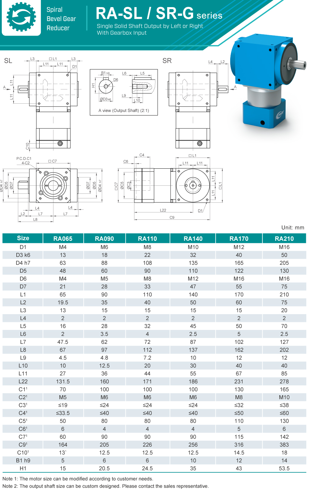 Spiral Bevel Gearbox|RA-SR / SL-G series|Dimension Spiral Bevel Gearbox|RA-SR / SL-G series|Dimension