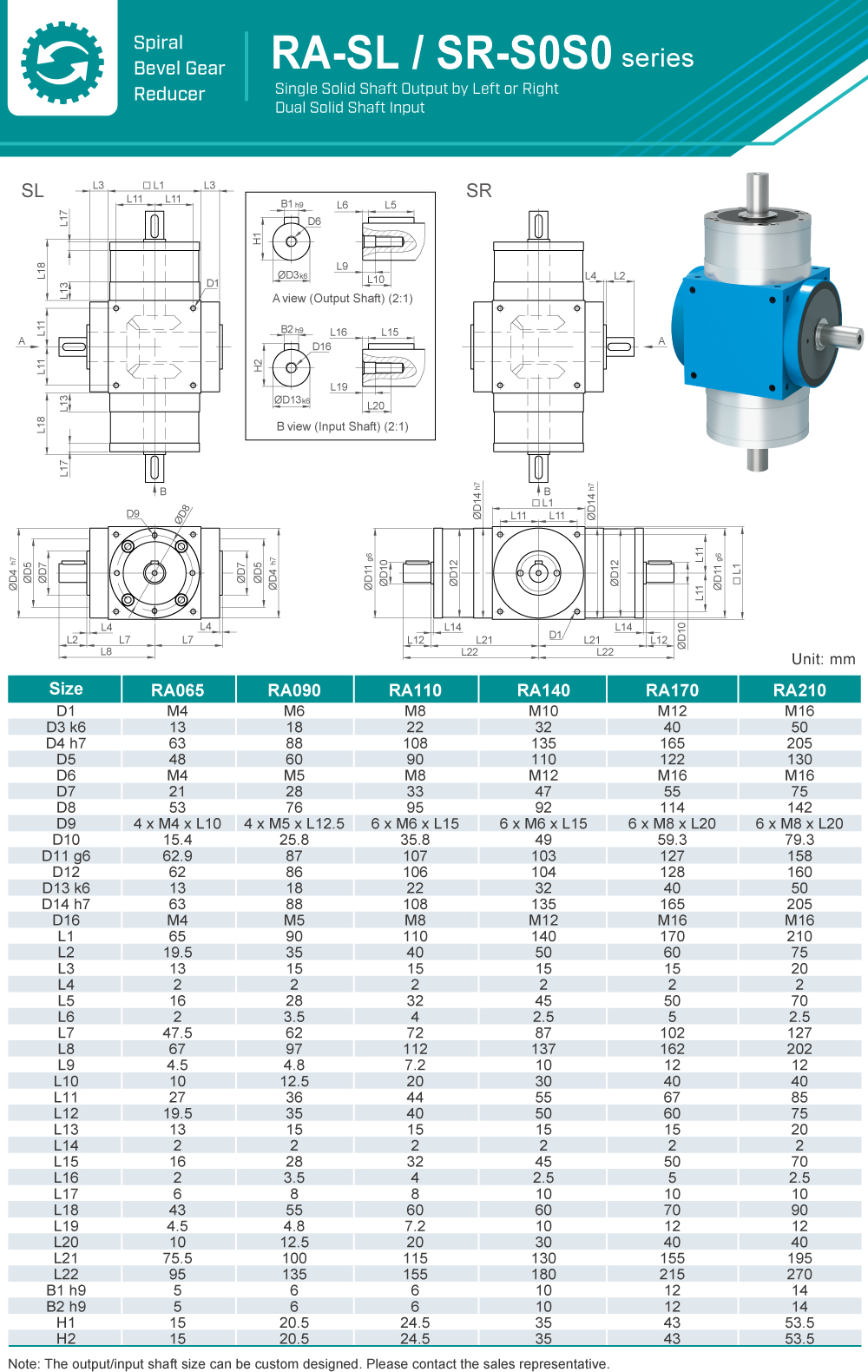 Spiral Bevel Gearbox｜RA-SR / RL-S0S0 series｜Dimension