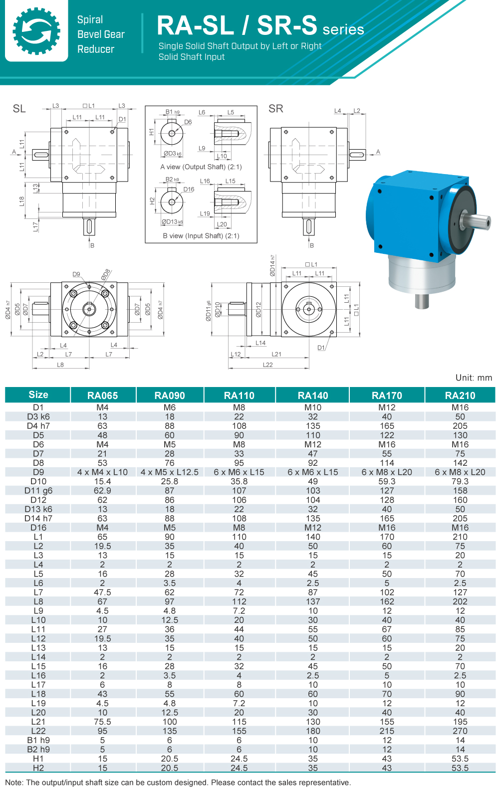 Spiral Bevel Gearbox｜RA-SR / SL-S series｜Dimension