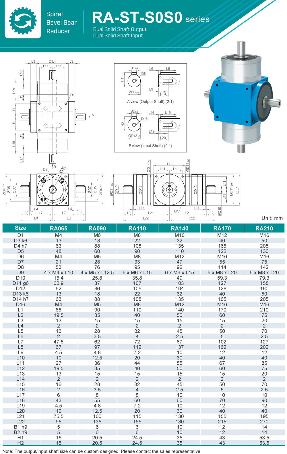 Spiral Bevel Gearbox|RA-ST-S0S0 series|Dimension Spiral Bevel Gearbox|RA-ST-S0S0 series|Dimension