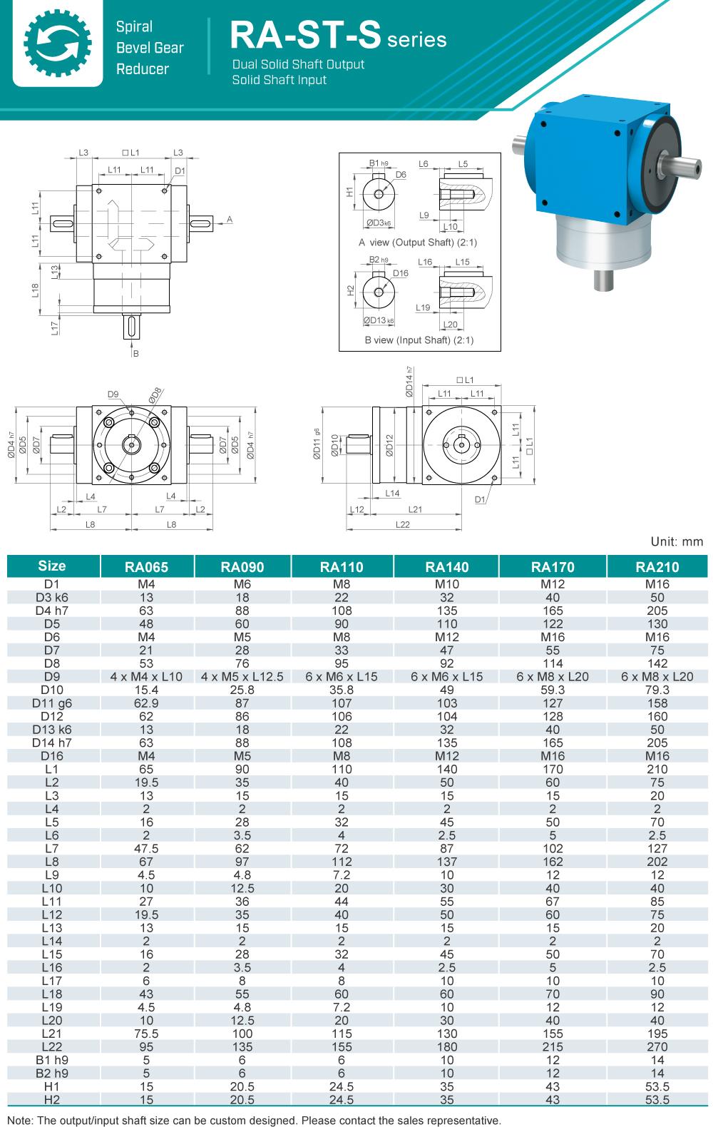 Spiral Bevel Gearbox|RA-ST-S series|Dimension Spiral Bevel Gearbox|RA-ST-S series|Dimension