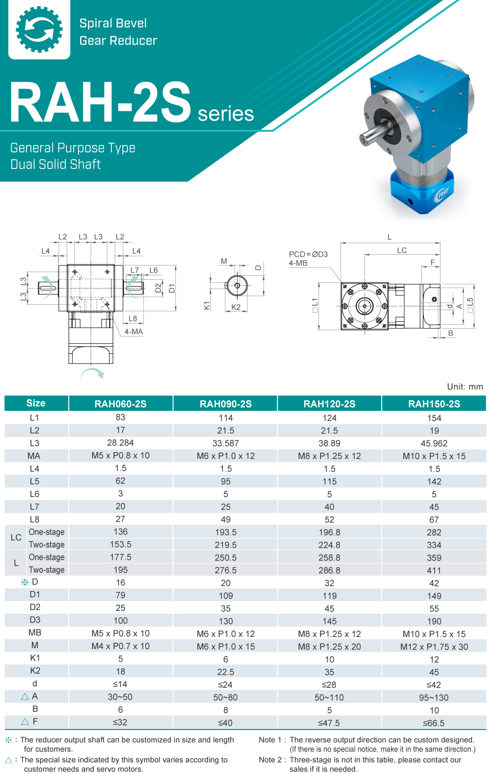 Right-angle Gearbox｜RAH-2S series｜Dimension